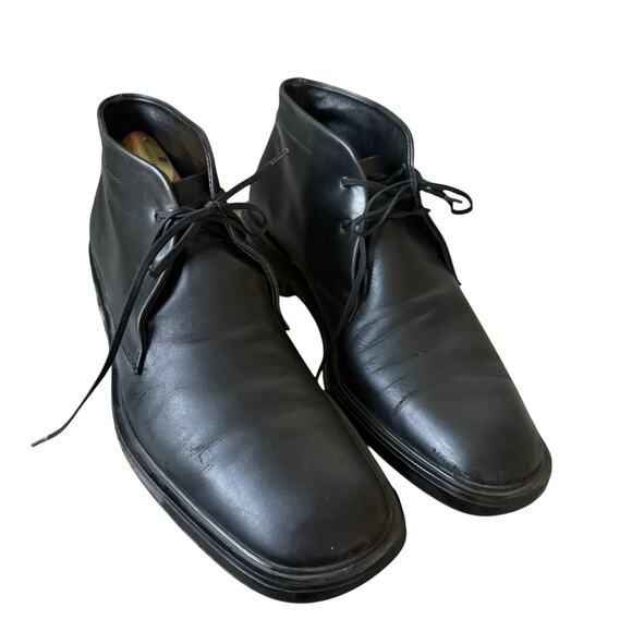 Salvatore Ferragamo Black Leather Ankle Boots Shoes Men’s 8.5 - Picture 1 of 9